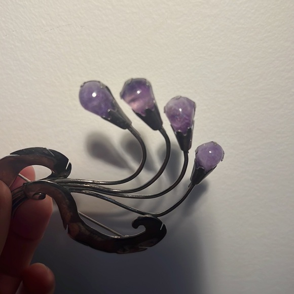 1930 art deco Vintage sterling silver amethyst brooch vintage antique jewelry - Picture 7 of 9